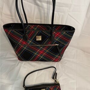 Dooney & Bourke Red and Blue Tartan Tote